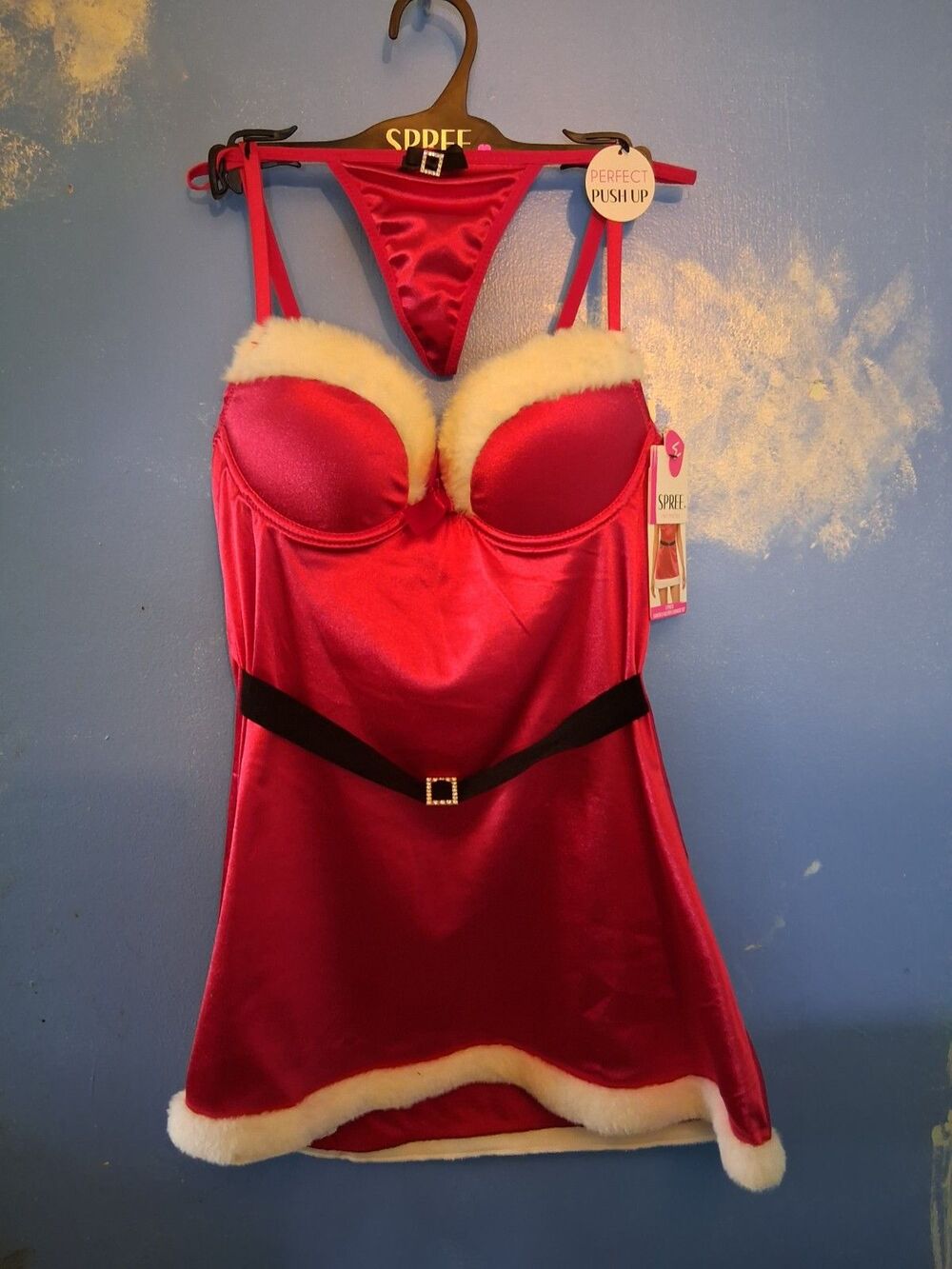 Spree Intimates Santas Helper Push-Up Babydoll Chemise Set Red. Womens Medium